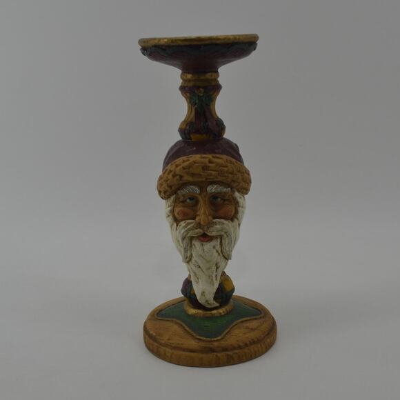 Santa Candle Stick Holder Old Christmas Faux Carved Wood Resin - Picture 13 of 13